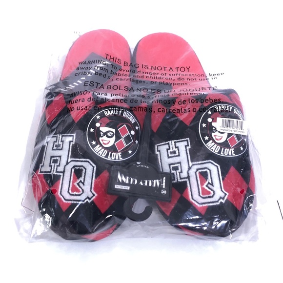Harley Quinn Mad Love Red Black Argyle Print Slippers DC Comics Bioword NWT - Picture 9 of 9
